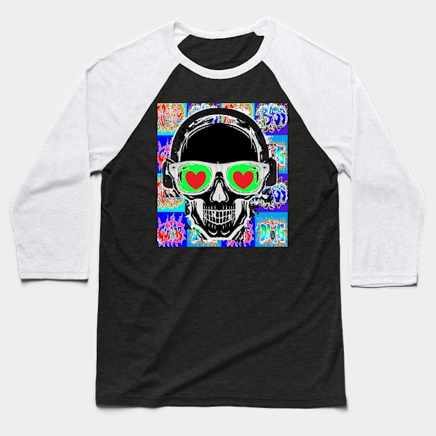 Graffiti Tattoo Skull Rock 7 Baseball T-Shirt by LowEndGraphics